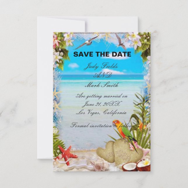 Tropical Beach Floral Wedding speichern Sie die Da Save The Date (Vorderseite)