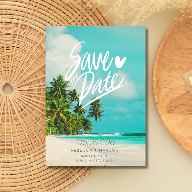 Tropical Beach Foto Hochzeit in Urlaubsort Save The Date (Tropical Beach Photo Destination Wedding Save The Date)