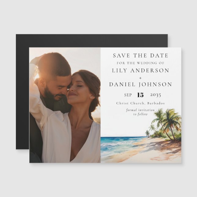 Tropical Beach Foto Hochzeit retten das Datum Magneteinladung (Vorne/Hinten)