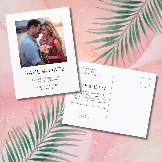 Tropical Beach Foto Wedding Save the Date Ankündigungspostkarte (Von Creator hochgeladen)