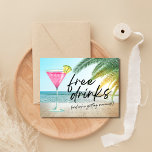 Tropical Beach Funny Wedding rettet das Datum Ankündigungspostkarte<br><div class="desc">Save the Date Postkarten für das lustige Paar,  das nicht warten kann,  um bei der Hochzeit am Strand mit Familie und Freunden zu feiern. Freie Getränke (und wir heiraten!) bunten Cocktail auf einem Strand-Design,  Rückseite der Postkarte ist mit Ihren Hochzeitsdetails personalisiert.</div>
