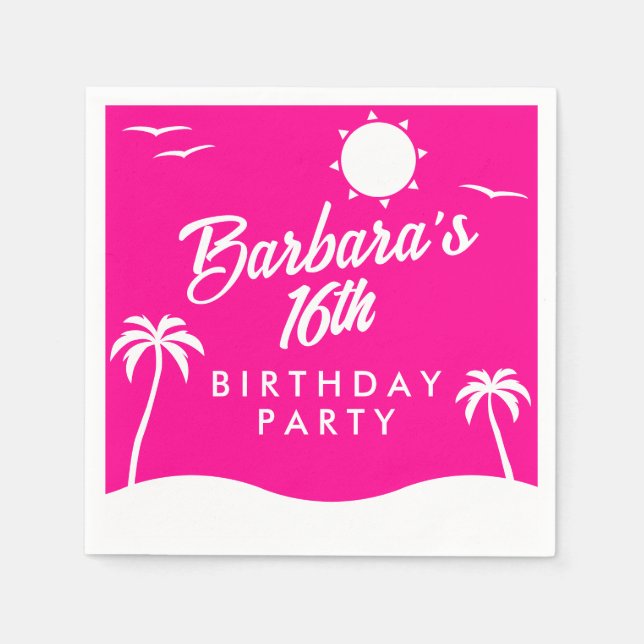 Tropical Beach Girly Hot Pink Sweet 16 Serviette (Vorderseite)
