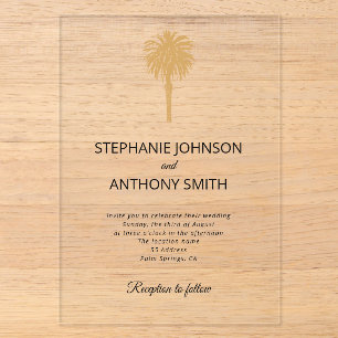 Tropical Beach Gold Palm Tree Hochzeit in Urlaubso Acryleinladungen