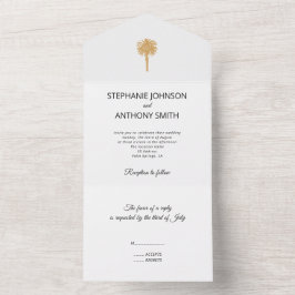 Tropical Beach Gold Palm Tree Hochzeit in Urlaubso All In One Einladung