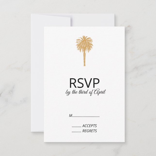 Tropical Beach Gold Palm Tree Hochzeit in Urlaubso RSVP Karte (Vorderseite)