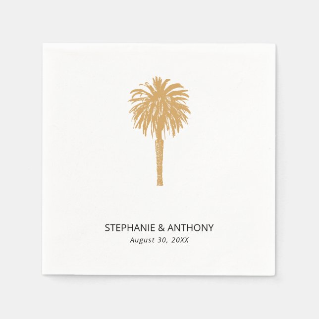 Tropical Beach Gold Palm Tree Hochzeit in Urlaubso Serviette (Vorderseite)