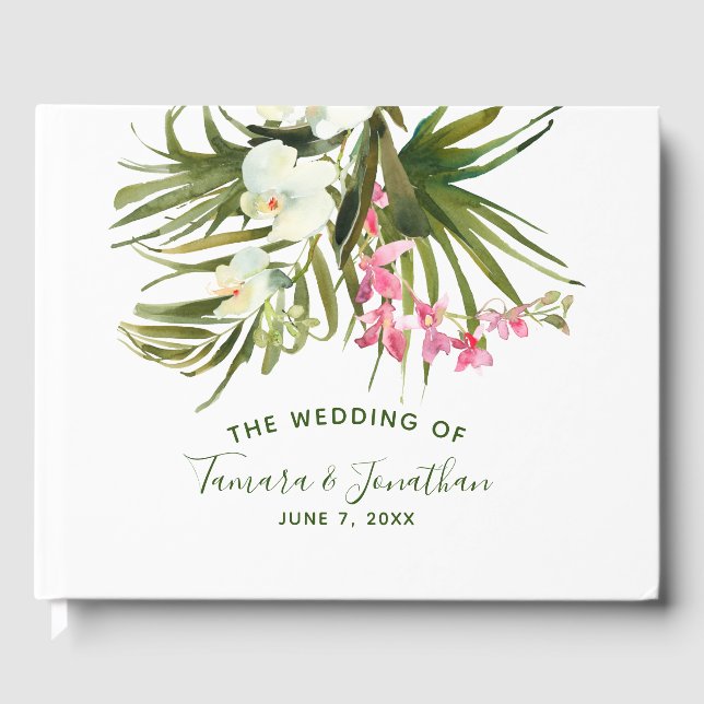 Tropical Beach Greenery Pink Floral Bridal  Gästebuch (Vorderseite)