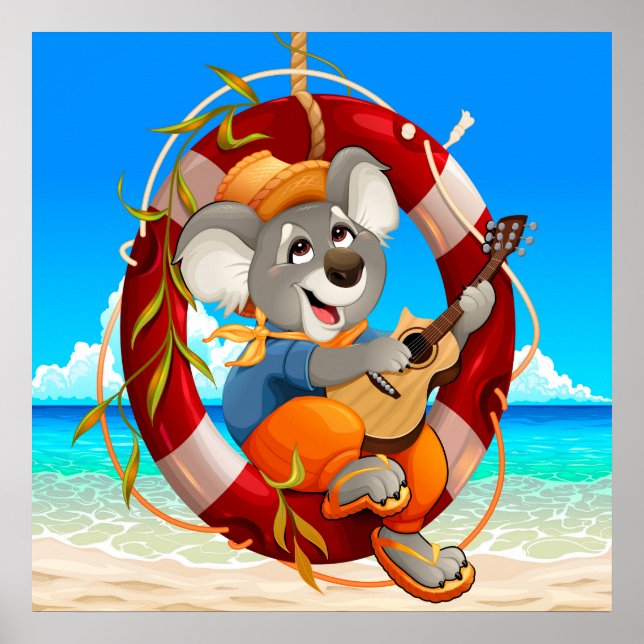 Tropical Beach Guitar spielt Koala Poster (Vorne)