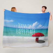 Tropical Beach Happy Place Dein Name Red Umbrella