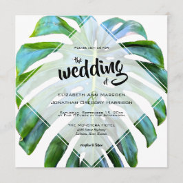 Tropical Beach Hawaii Wedding Monstera Leaf Einladung