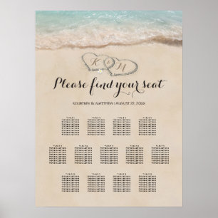 Tropical Beach Heart Wedding 13 Seating Chart Poster