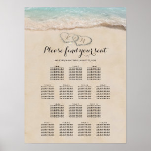 Tropical Beach Heart Wedding 14 Seating Chart Poster