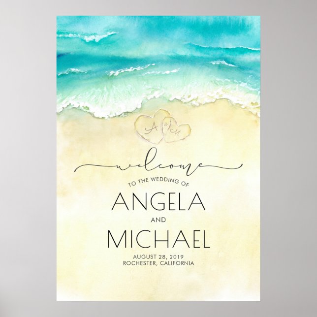 Tropical Beach Hearts Affiche de bienvenue Mariage (Devant)
