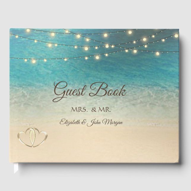 Tropical Beach Hearts Wedding Gästebuch (Vorderseite)
