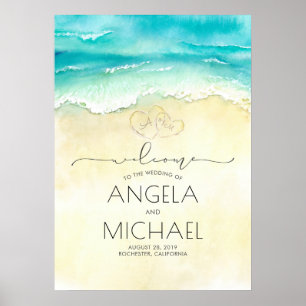 Tropical Beach Hearts Wedding Willkommenszeichen Poster