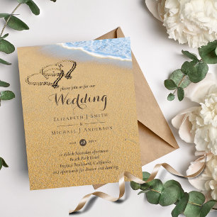 Tropical Beach Herzen in Sand Initials Wedding Inv