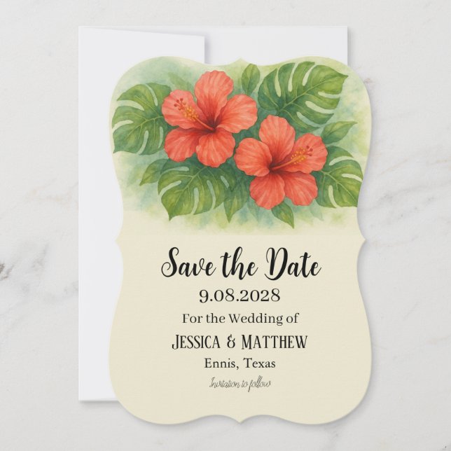 Tropical Beach Hibiskus Blume Hochzeit Einladung (Vorderseite)