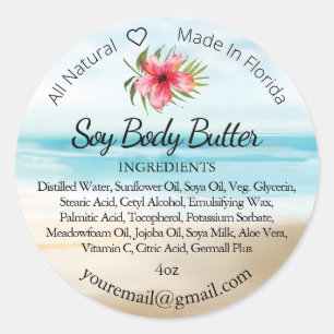 Tropical Beach Hibiskus Round-Ingredience-Label Runder Aufkleber