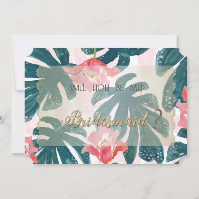 Tropical Beach HibiskusPalm Blätter Bridesmaid Car Einladung (Vorderseite)