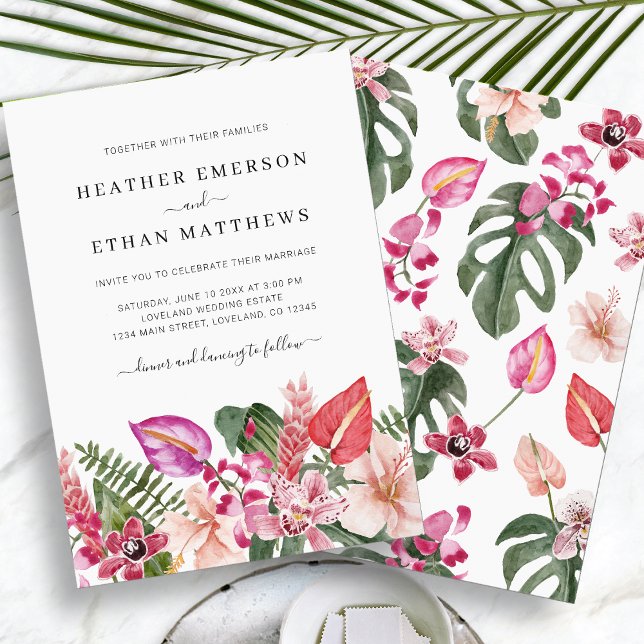 Tropical Beach Hochzeit Einladung (Tropical Floral Beach Wedding Invitation by Painted Paperie
)