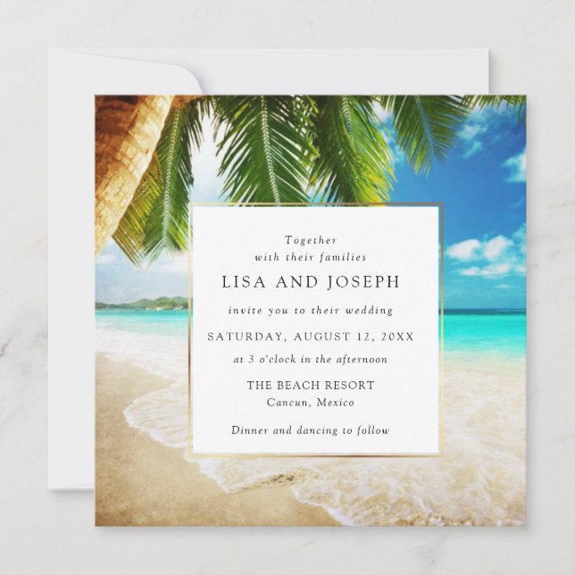 Tropical Beach Hochzeit in Urlaubsort Ankündigung (Vorderseite)