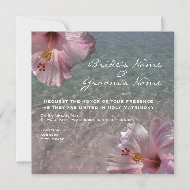 Tropical Beach Hochzeit in Urlaubsort Einladung (Vorderseite)