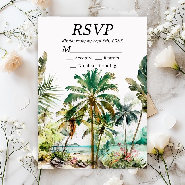 Tropical Beach Hochzeit in Urlaubsort RSVP Karte (Von Creator hochgeladen)