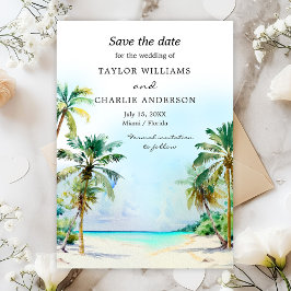 Tropical Beach Hochzeit in Urlaubsort Save The Date