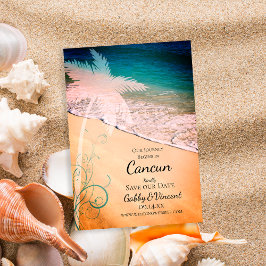 Tropical Beach Hochzeit in Urlaubsort Save The Date