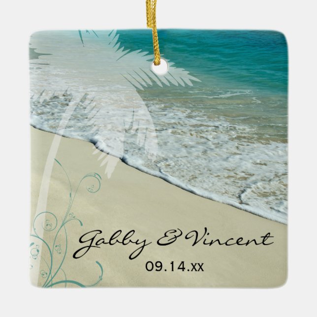 Tropical Beach Hochzeit Keramikornament (Vorderseite)