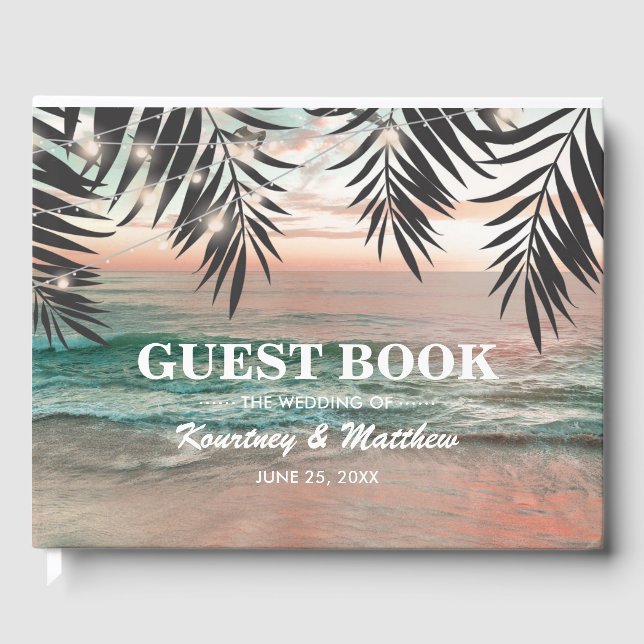 Tropical Beach Hochzeit | Lichtzeichenfolge Gästebuch (Vorderseite)