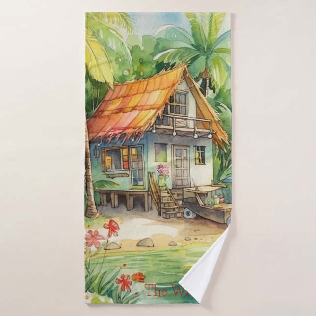 Tropical Beach House Bungalow Badhandtuch Set (Badehandtuch)