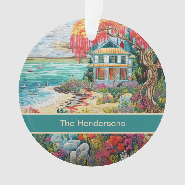 Tropical Beach House Turquoise Pink Name Christmas Ornament (Vorderseite)