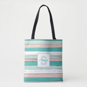 Tropical Beach Hütte Rustic Wood Monogram Tasche