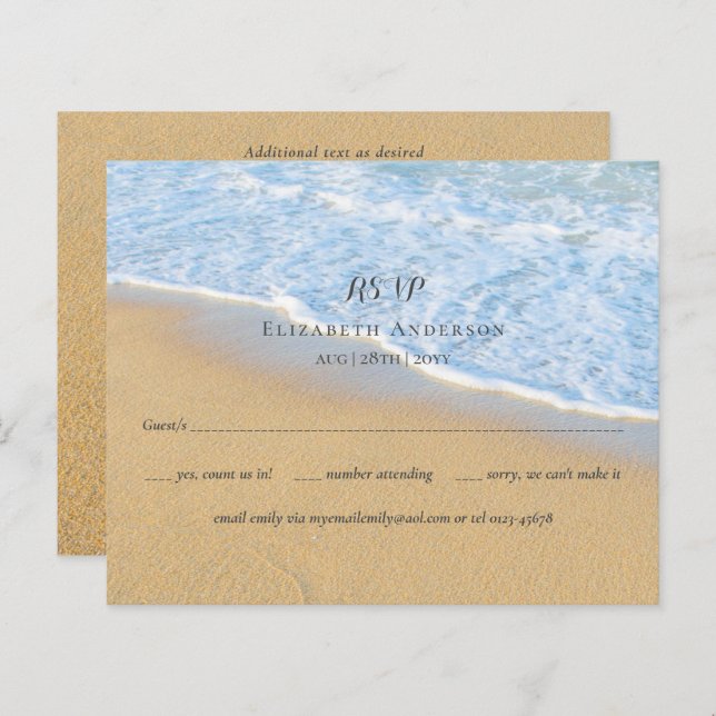 Tropical Beach Initials Sand Wedding RSVP (Vorne/Hinten)
