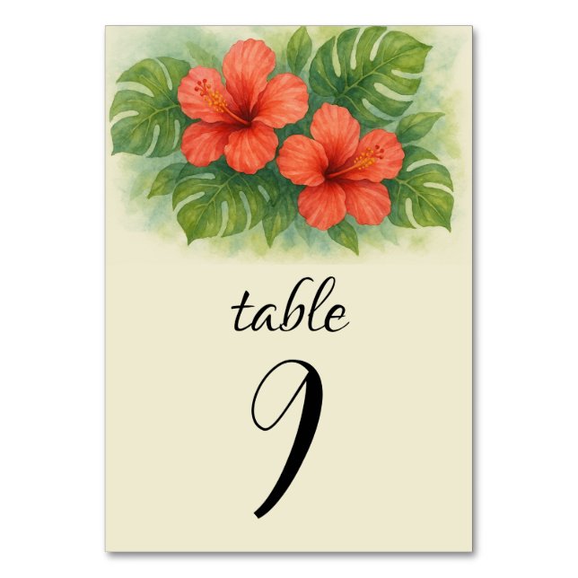 Tropical Beach Island Hawaiian Hibiskus Wedding Tischnummer (Vorderseite)