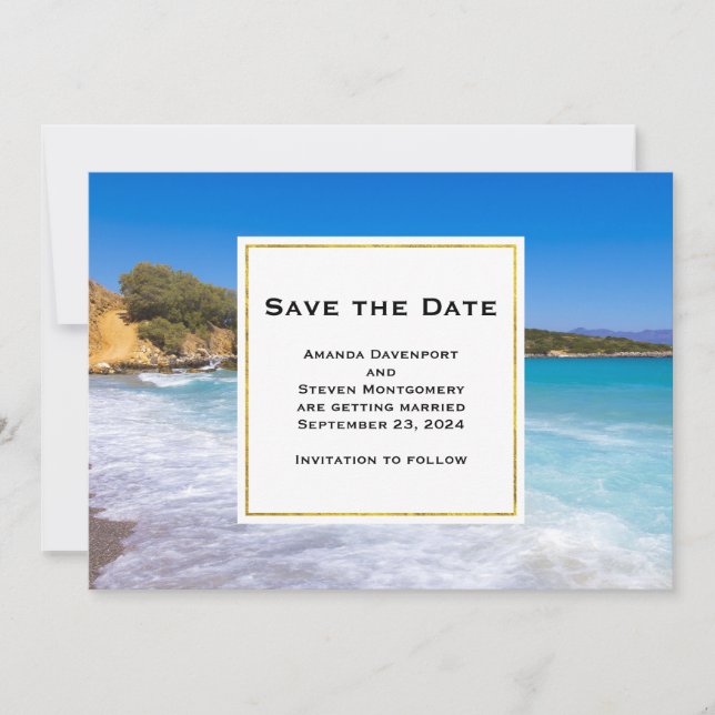 Tropical Beach Island Paradise Foto Wedding Save The Date (Vorderseite)