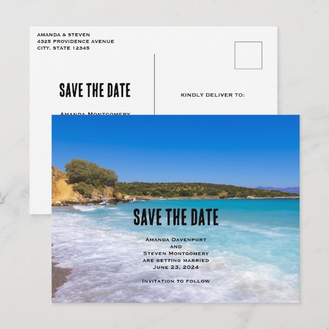Tropical Beach Island Paradise Save the Date Einladungspostkarte (Vorne/Hinten)