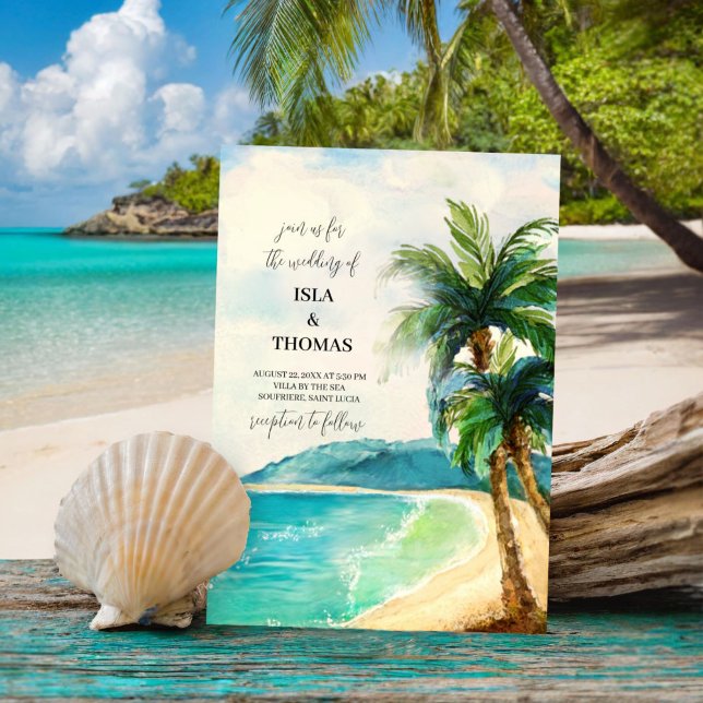 Tropical Beach Lagoon Palm Paradise Wedding Einladung (Von Creator hochgeladen)