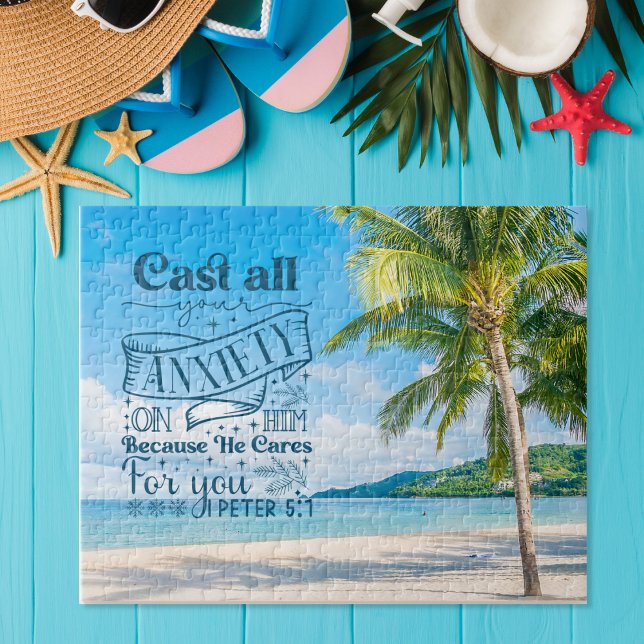 Tropical Beach Landschaft, 1 Peter 5:7 Bible Verse (Von Creator hochgeladen)