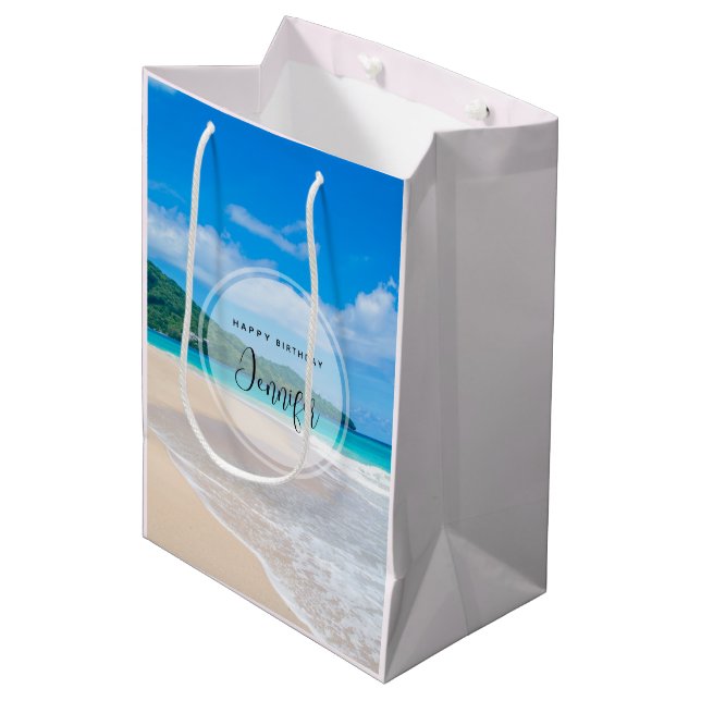 Tropical Beach Landschaftlich Foto Geburtstag Mittlere Geschenktüte (Vorderseite Schrägansicht)