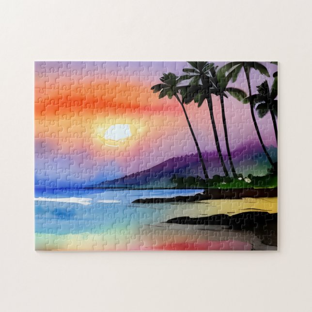 Tropical Beach Landschaftlich Watercolor (Horizontal)