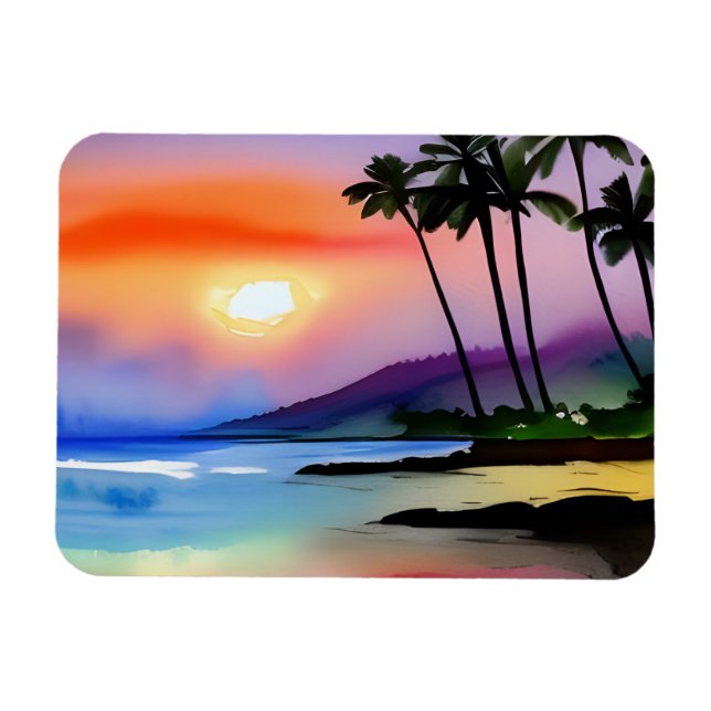 Tropical Beach Landschaftlich Watercolor Magnet (Horizontal)