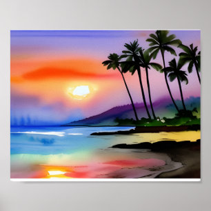 Tropical Beach Landschaftlich Watercolor Poster