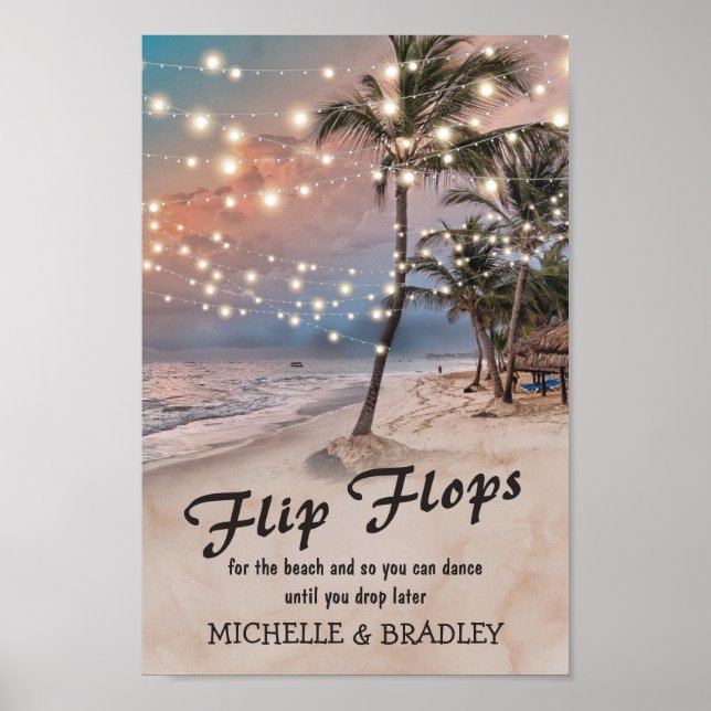 Tropical Beach Lights Flip Flops Hochzeit Poster (Vorne)