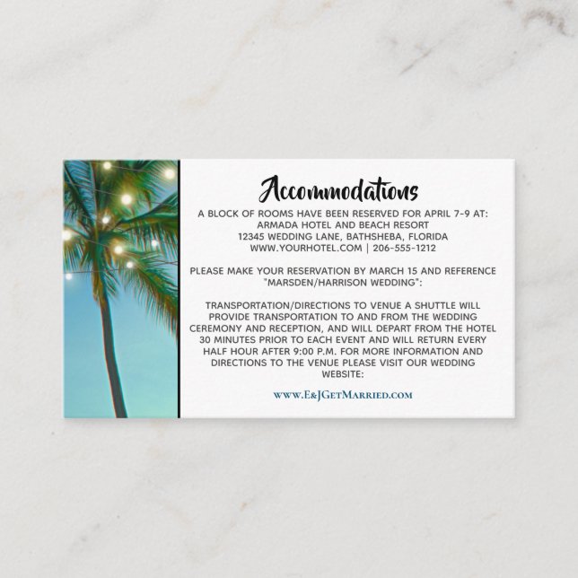 Tropical Beach Lights Ombre Hochzeitsunterkünfte Begleitkarte (Vorderseite)