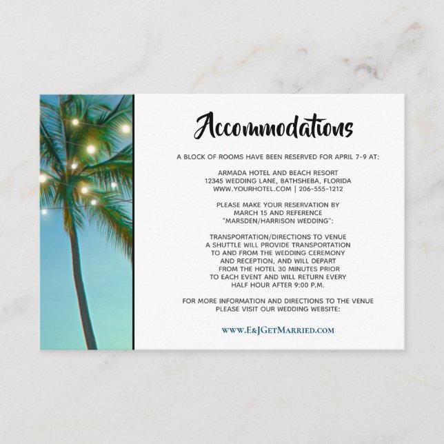 Tropical Beach Lights Ombre Hochzeitsunterkünfte Begleitkarte (Vorderseite)