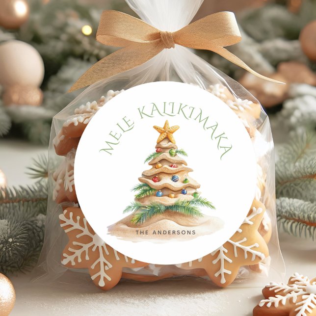 Tropical Beach Mele Kalikimaka Weihnachtsbaum Runder Aufkleber (Von Creator hochgeladen)