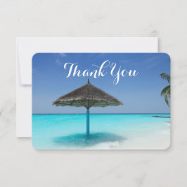 Tropical Beach mit geflochtenem Regenschirm Vielen Dankeskarte