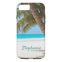Tropical Beach Monogram Palm Tree Türkis Cool